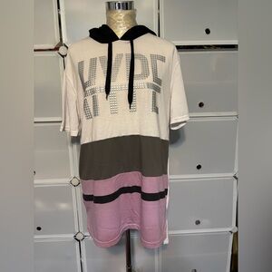 Hype Tri-Tone Hoodie T-Shirt - White, Gray, Pink